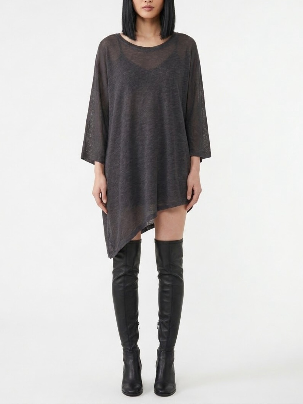 MUR MUR Asymmetric Black Sheer Tunic Dress - Women